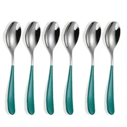 Buy Glossy Silver Finish Spoon/ Forks/ Knives (Set of 6 Green) Online