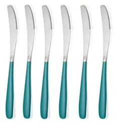 Buy Cutlery ,Spoon/ Forks/ Knives (Set of 6 Silver Green Knives) Online