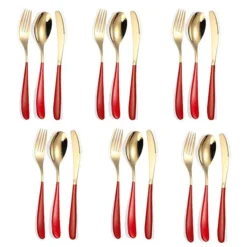 Buy Fine Dining Cutlery, Red Gold Knives, Spoons, Forks (Total 18 Pcs)