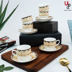 UPC Pack of 6 Bone China Cup & Saucer Set of 6 - Carpet Series (White)