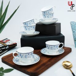 UPC Pack of 6 Bone China Cup & Saucer Set of 6 - Carpet Series (White)