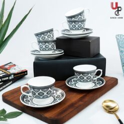 UPC Pack of 6 Bone China Cup & Saucer Set of 6 - Carpet Series (White)