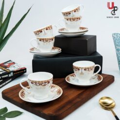 UPC Pack of 6 Bone China Cup & Saucer Set of 6 - Carpet Series (White)