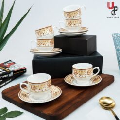UPC Pack of 6 Bone China Cup & Saucer Set of 6 - Carpet Series (White)