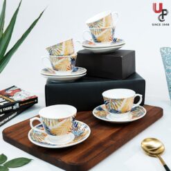UPC Pack of 6 Bone China Cup & Saucer Set of 6 - Carpet Series (White)