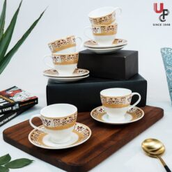 UPC Pack of 6 Bone China Cup & Saucer Set of 6 - Carpet Series (White)