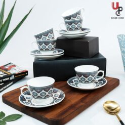 UPC Pack of 6 Bone China Cup & Saucer Set of 6 - Carpet Series (White)