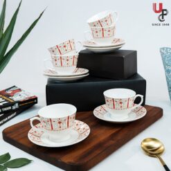 UPC Pack of 6 Bone China Cup & Saucer Set of 6 - Carpet Series (White)