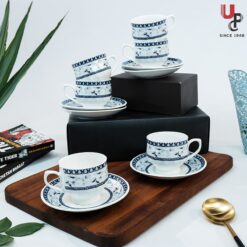 UPC Pack of 6 Bone China Cup & Saucer Set of 6 - Carpet Series (White)