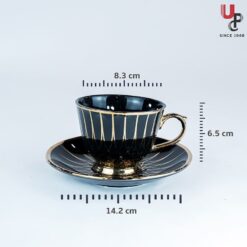 UPC Pack of 6 Bone China Cup & Saucer Set of 6 - Carpet Series  (Black)