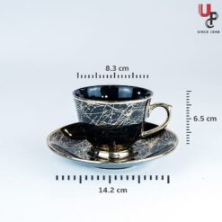 UPC Pack of 6 Bone China Cup & Saucer Set of 6 - Carpet Series  (Black)