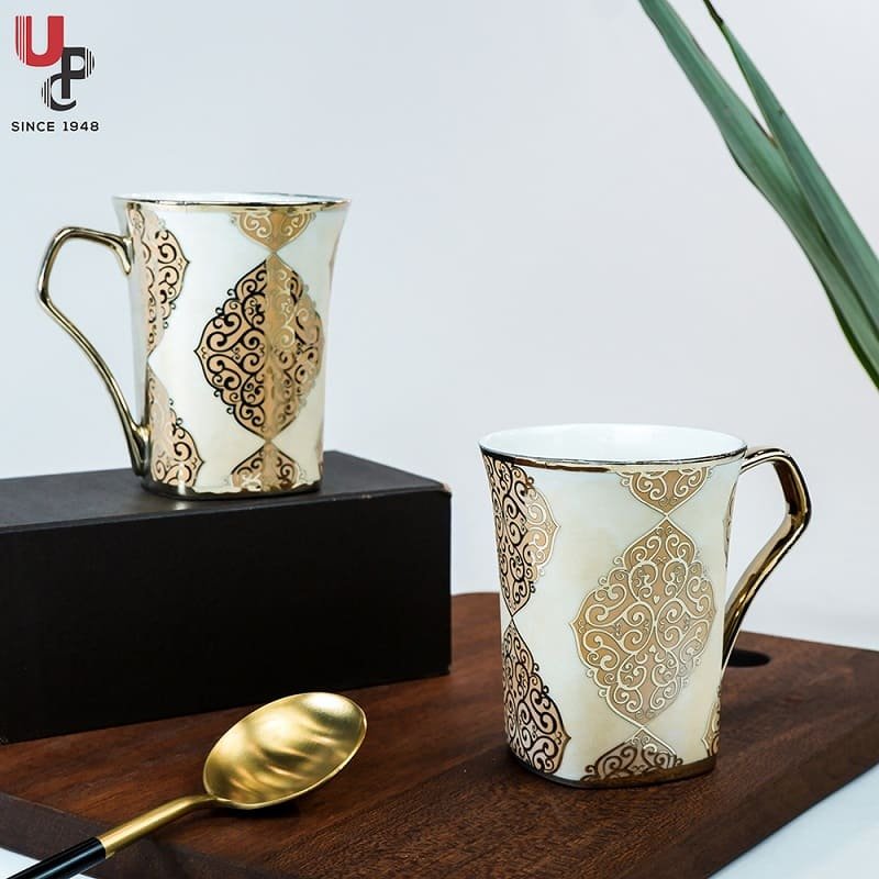 SND Homes Flower Series Fine Bone China Ceramics 300ml (Pack of 2) Bone China Coffee Mug (330 ml, Pack of 2)