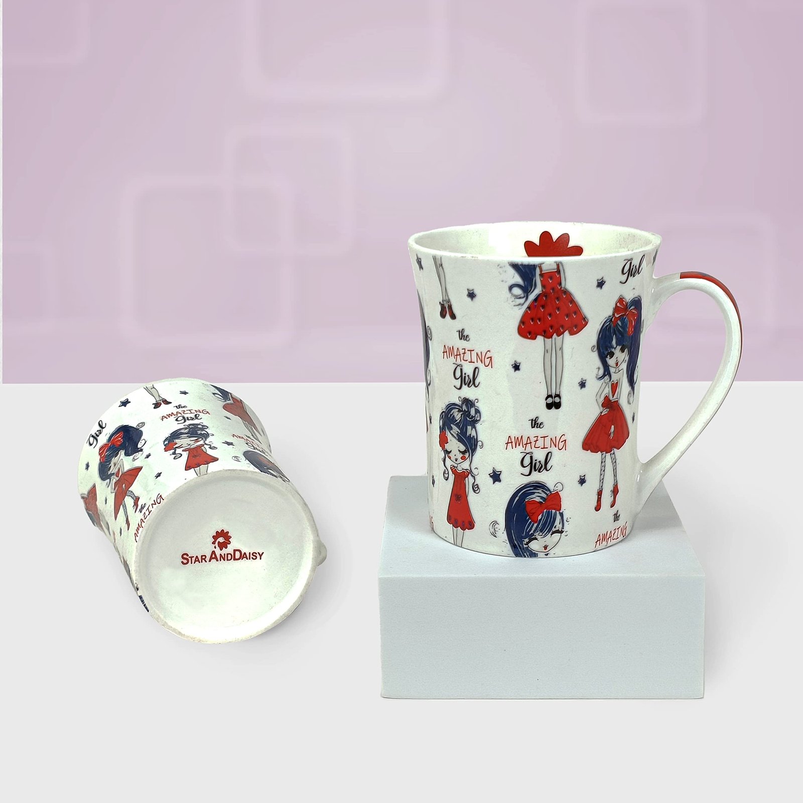 StarAndDaisy Stylish Coffee Mugs - Ceramic Bone China Tea Coffee Milk Cups Microwave and Dishwasher Safe, Set of 2- SND-MM-22 - Image 3