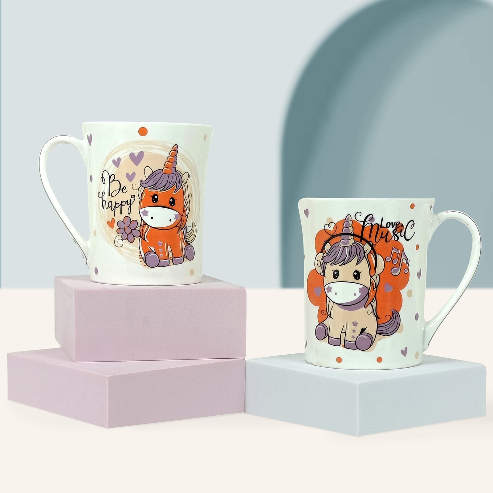 StarAndDaisy Unicorn Coffee Mugs - Ceramic Bone China Tea Coffee Milk Cups Microwave and Dishwasher Safe Set of 2, SND-MM-24