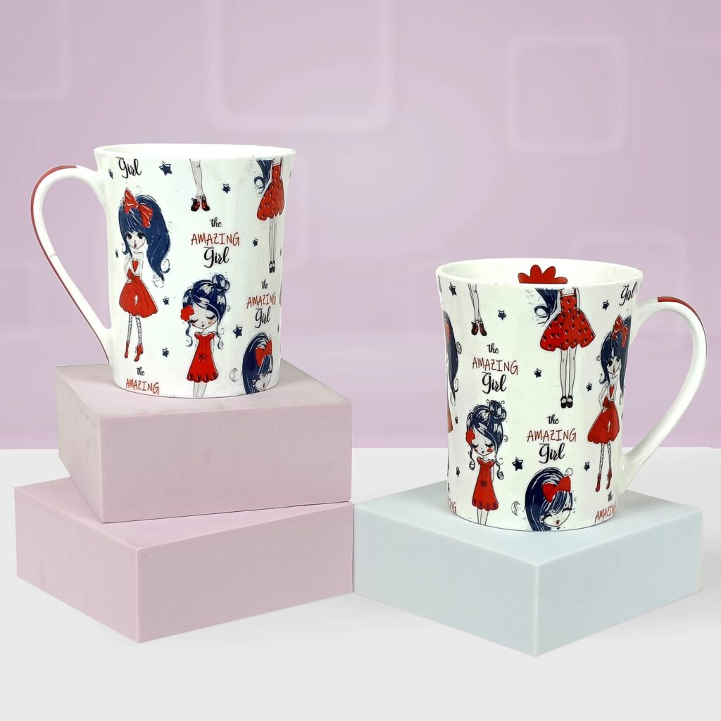 StarAndDaisy Stylish Coffee Mugs - Ceramic Bone China Tea Coffee Milk Cups Microwave and Dishwasher Safe, Set of 2- SND-MM-22