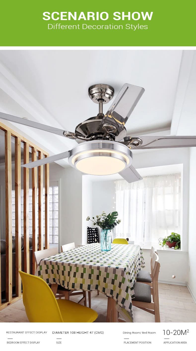 SND Home Decor Stainless Steel Ceiling Fan Light Modern Electric Fan Ceiling LightLED Remote Control Ceiling Fan Light (42 Inch) - Image 7