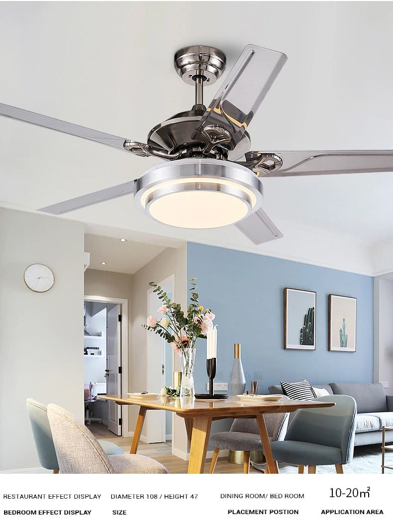 SND Home Decor Stainless Steel Ceiling Fan Light Modern Electric Fan Ceiling LightLED Remote Control Ceiling Fan Light (42 Inch) - Image 8