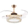 SND Home Decor Luxury Crystal Ceiling Fan with Light Remote Control Retractable Blades Lighting Fixtures 3 Speeds 3 Color Changes Luxury Chandelier , Silent Motor With LED Bulbs Included (Gold | 42inch)