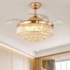 SND Home Decor Luxury Crystal Ceiling Fan with Light Remote Control Retractable Blades Lighting Fixtures 3 Speeds 3 Color Changes Luxury Chandelier , Silent Motor With LED Bulbs Included (Gold | 48inch)