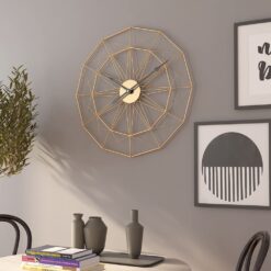 SND Designer Wall Clock, Spider Net Design Wall Clock for Living Room, Bedroom, Kitchen - Gold, 60 cm