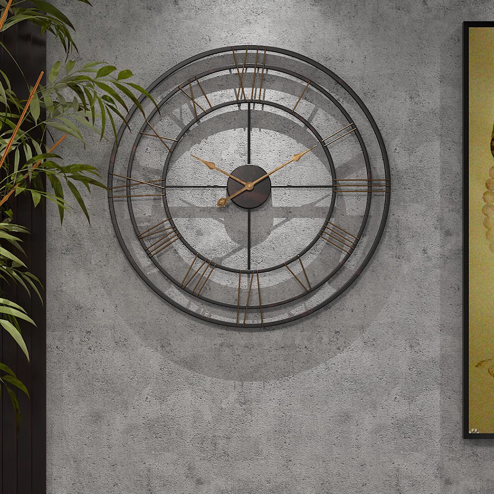 SND Designer Metal Triple Ring Retro Wall Clock for Living Room Bedroom Office Bar Decor - Black - Gold, 50cm - Image 4