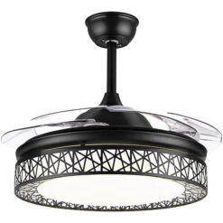 SND Home Decor Black Beast Ceiling Fan with Light, Modern Invisible Ceiling Fan Chandelier with Retractable Blade, Dimmable LED 3 Lighting 3 Speeds Change Ceiling Fans lights with Remote Control (Size - 48inch)