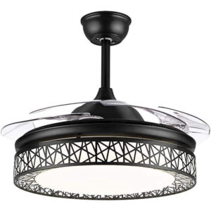 SND Home Decor Black Beast Ceiling Fan with Light, Modern Invisible Ceiling Fan Chandelier with Retractable Blade, Dimmable LED 3 Lighting 3 Speeds Change Ceiling Fans lights with Remote Control (Size - 48inch)