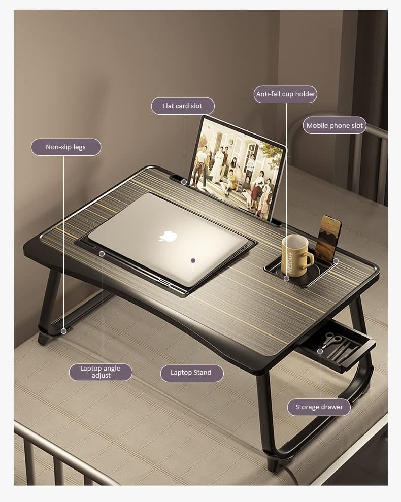 SND Homes Bed Buddy Laptop Desk - Portable Bed Tray Table with Drawer and Laptop Stand - Bed Buddy Black - Image 4