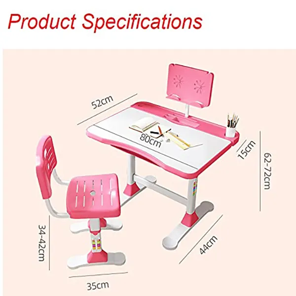 Adjustable Height, Multi-Functional Kids Study Table with Book Holder, Drawer, Extra Large tiltable Desktop with an Option of LED Light (AU80 Pink with LED Lamp) - Image 3
