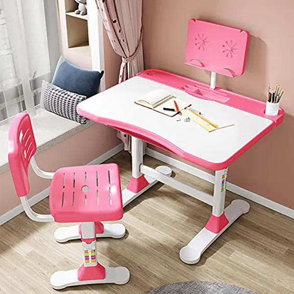 Adjustable Height, Multi-Functional Kids Study Table with Book Holder, Drawer, Extra Large tiltable Desktop with an Option of LED Light (AU80 Pink Without LED Lamp)