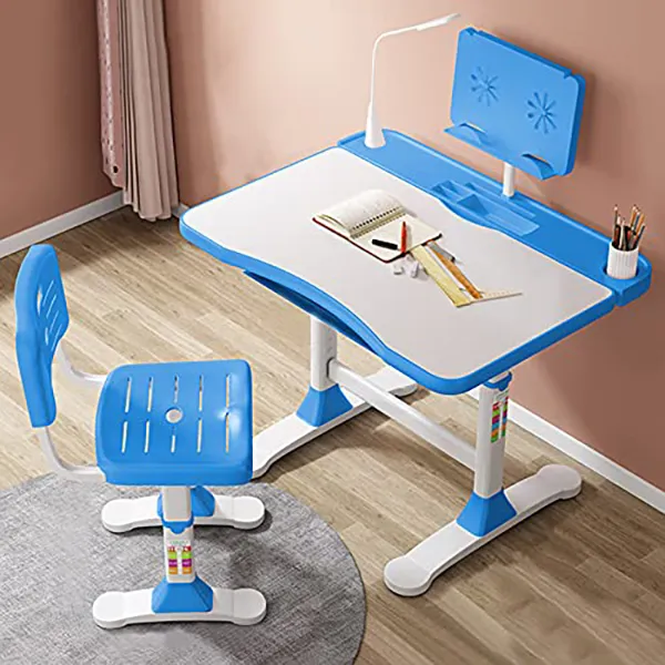 Adjustable Height, Multi-Functional Kids Study Table with Book Holder, Drawer, Extra Large tiltable Desktop with an Option of LED Light (AU80 Blue with LED Lamp)