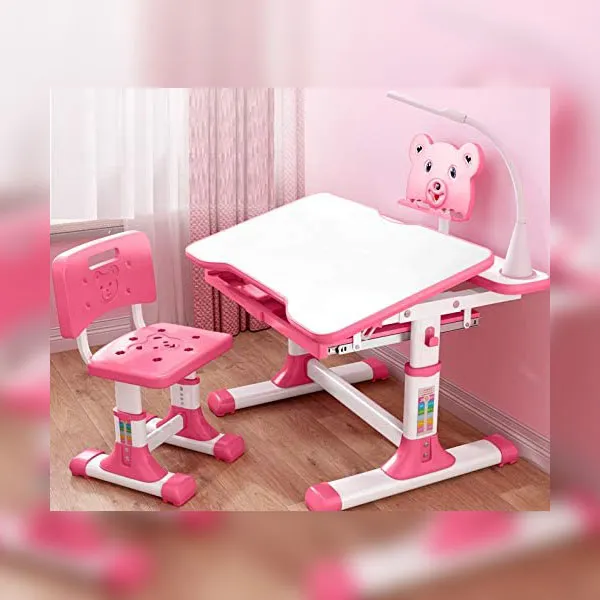 A80 Adjustable Height, Multi-Functional Kids Study Table with Book Holder, Drawer, Extra Large tiltable Desktop with an Option of LED Light (Pink with LED)