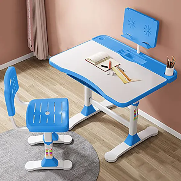 Adjustable Height, Multi-Functional Kids Study Table with Book Holder, Drawer, Extra Large tiltable Desktop with an Option of LED Light (AU80 Blue Without LED Lamp)
