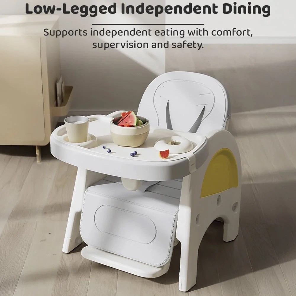 StarAndDaisy 6-in-1 Multifunctional Baby Dining Chair, High Chair, Study Table, Adjustable Tray, Safety Harness, BPA-Free Material - Yellow - Image 3