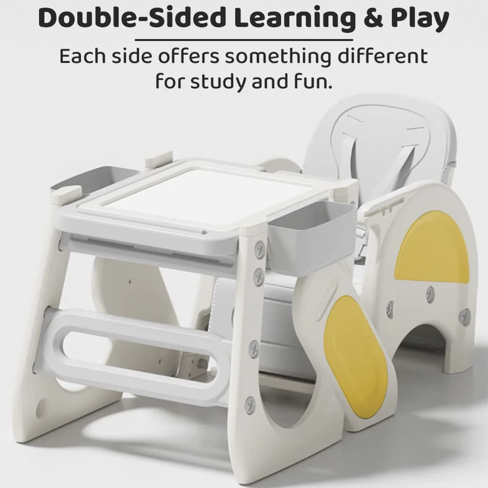 StarAndDaisy 6-in-1 Multifunctional Baby Dining Chair, High Chair, Study Table, Adjustable Tray, Safety Harness, BPA-Free Material - Yellow - Image 7