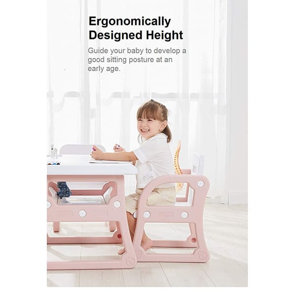 StarAndDaisy Multipurpose, Multi-Functional Plastic Kids Table & 2 Chair Set - Kindergarten Early Education Study, Toy Play Table, Eating Table or 2-10 Years Old Kids, Stable Home (Pink) - Image 4