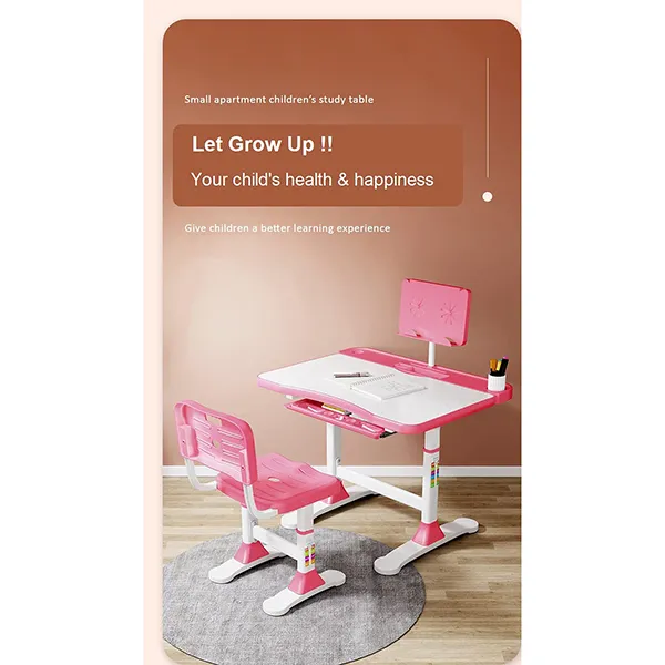 Adjustable Height, Multi-Functional Kids Study Table with Book Holder, Drawer, Extra Large tiltable Desktop with an Option of LED Light (AU80 Pink with LED Lamp) - Image 4
