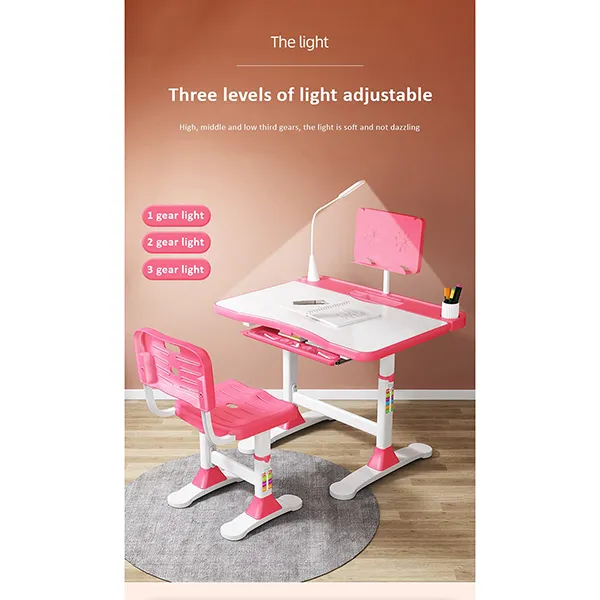 Adjustable Height, Multi-Functional Kids Study Table with Book Holder, Drawer, Extra Large tiltable Desktop with an Option of LED Light (AU80 Pink with LED Lamp) - Image 2