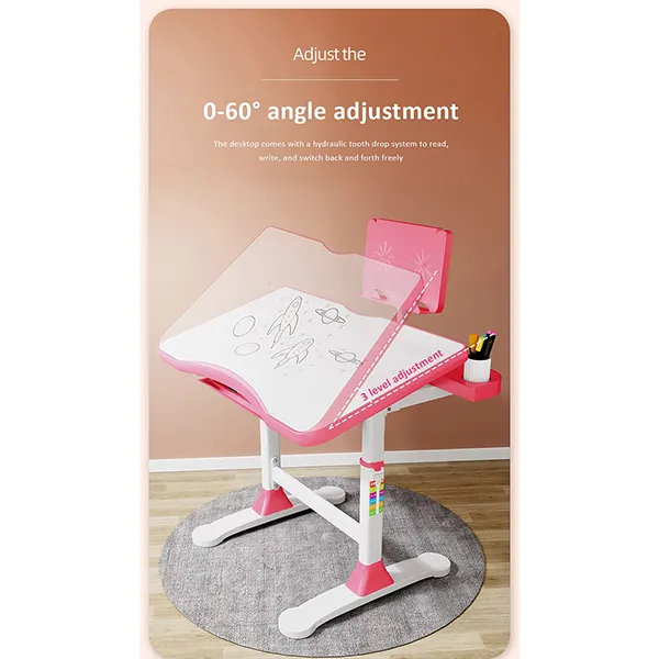 Adjustable Height, Multi-Functional Kids Study Table with Book Holder, Drawer, Extra Large tiltable Desktop with an Option of LED Light (AU80 Pink with LED Lamp) - Image 6