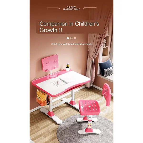 Adjustable Height, Multi-Functional Kids Study Table with Book Holder, Drawer, Extra Large tiltable Desktop with an Option of LED Light (AU80 Pink with LED Lamp) - Image 5