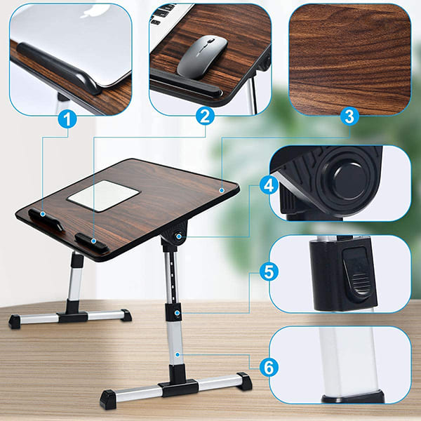 SND Homes Multipurpose Bed Table/ lapdesk Workstation for Lazy People with Height and Angle Adjustment (BurgundyWood (60 x 33 cm)) - Image 2