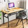 SND Homes Foldable Computer Modern Desk Office Table and Workstations /Computer Table/Work Desk for Kids/Adults Desk for Small Spaces Study Writing Desk with Storage Shelf Desks for Students and Work from Home  No-Assembly (100 X 50 cm Wood Yellow)