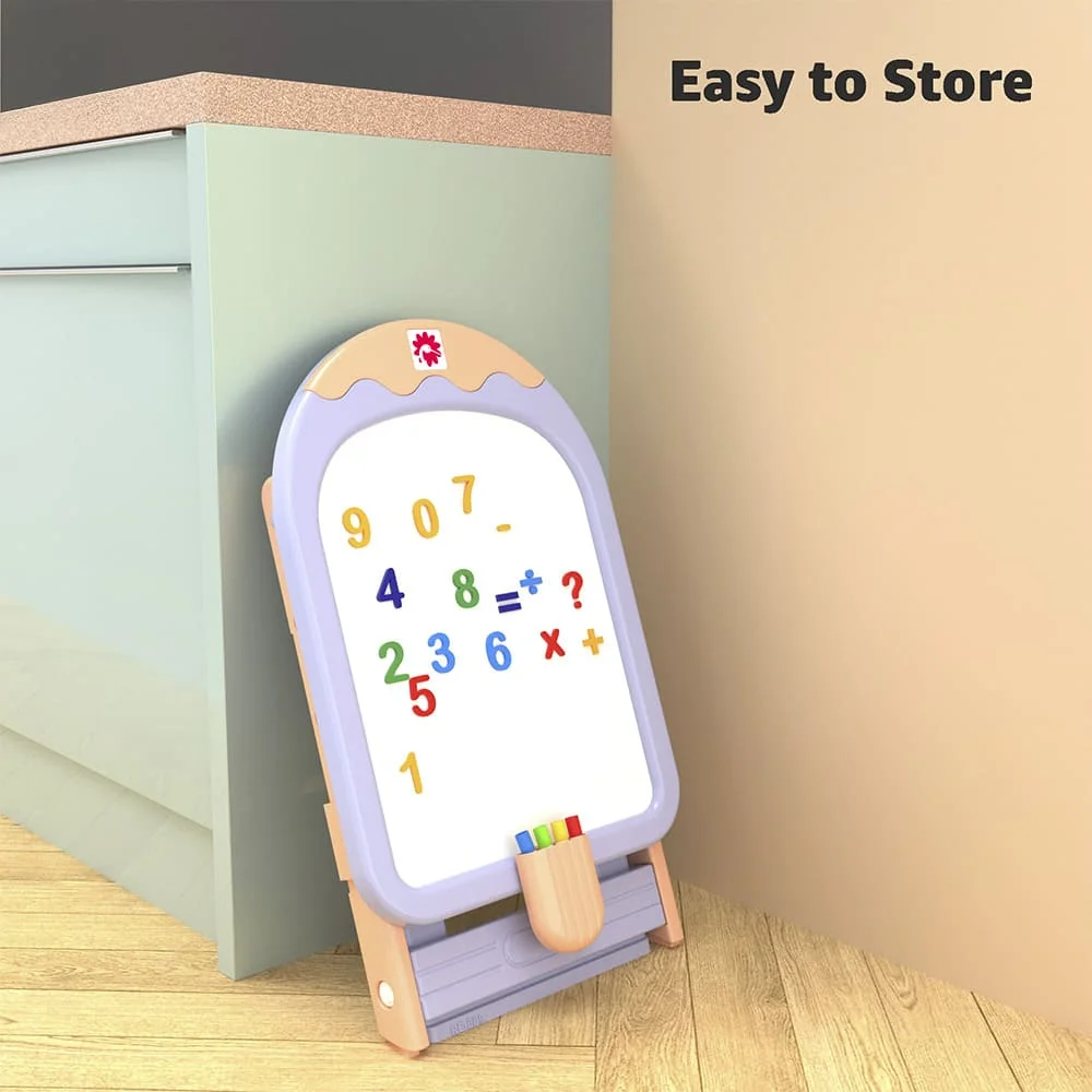 StarAndDaisy Ice-Cream Easel Set, Kids Magnetic Whiteboard Easel with Chair, Height Adjustable Drawing Board with Markers, Duster & Magnetic Numbers - Image 2