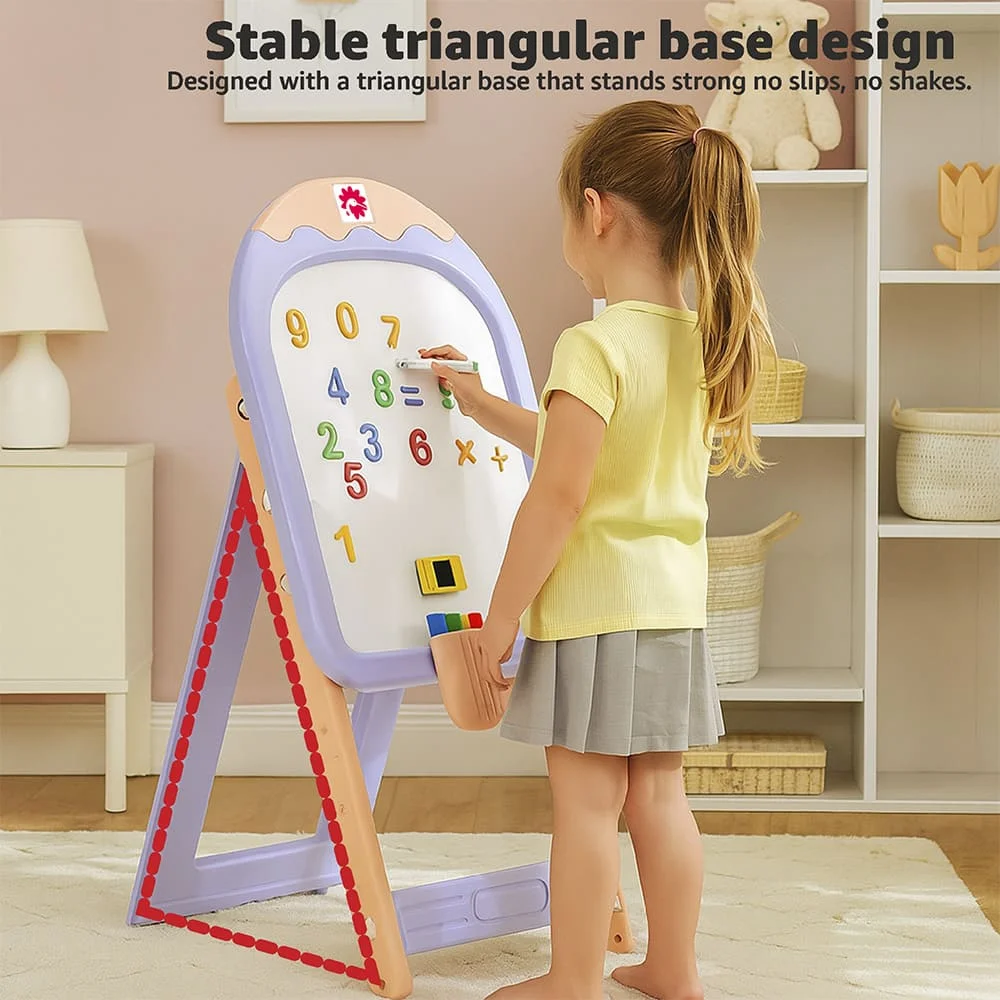StarAndDaisy Ice-Cream Easel Set, Kids Magnetic Whiteboard Easel with Chair, Height Adjustable Drawing Board with Markers, Duster & Magnetic Numbers - Image 5