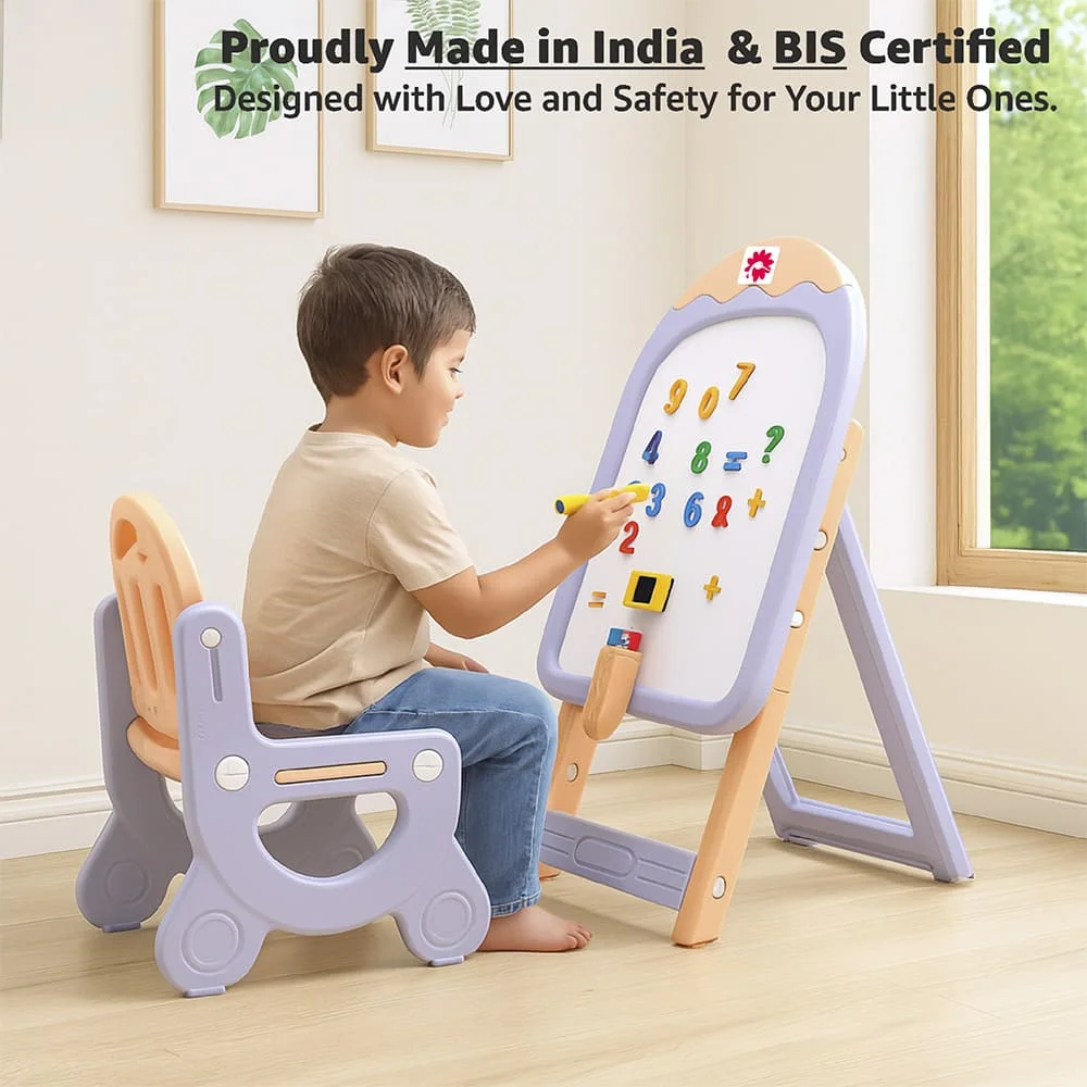 StarAndDaisy Ice-Cream Easel Set, Kids Magnetic Whiteboard Easel with Chair, Height Adjustable Drawing Board with Markers, Duster & Magnetic Numbers - Image 4