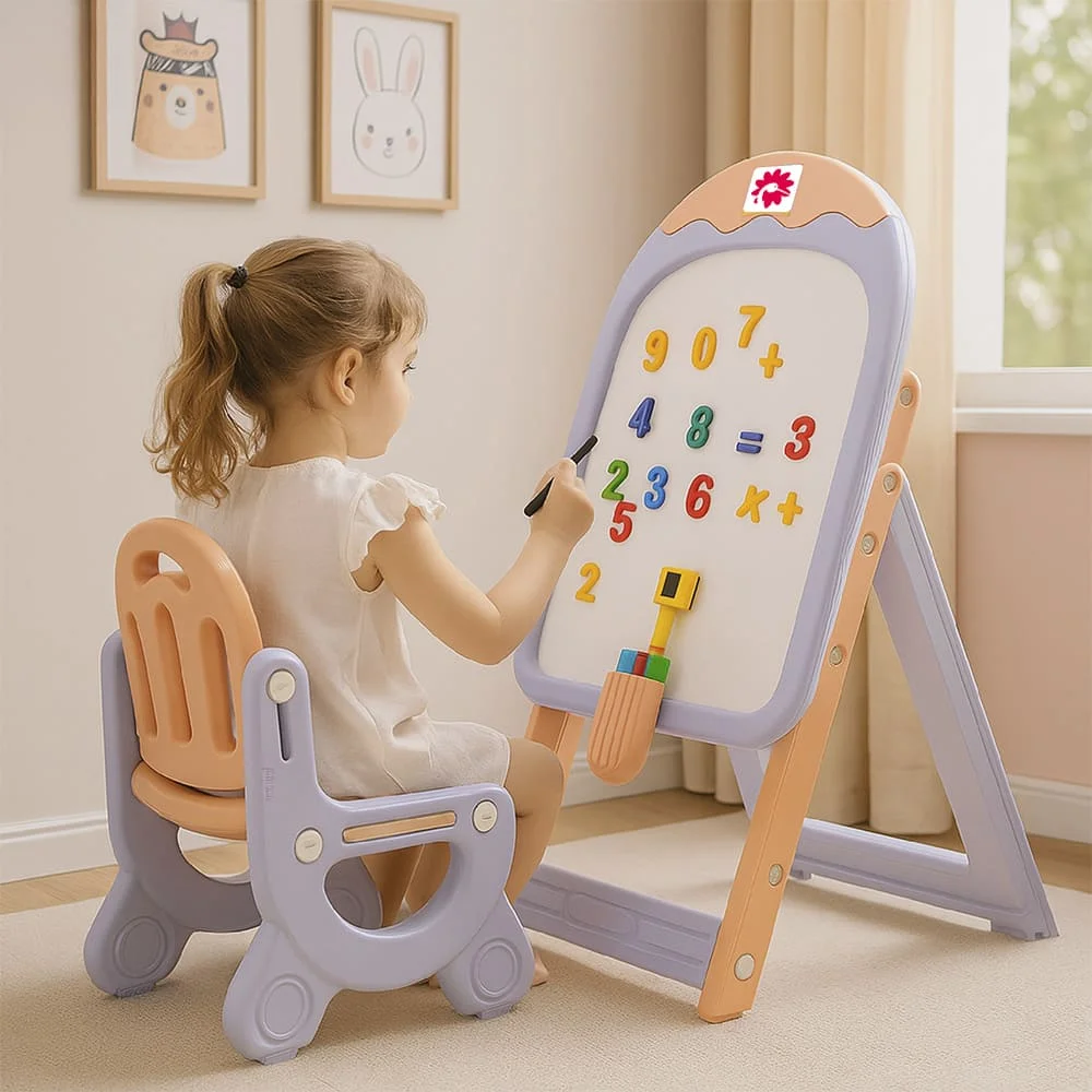 StarAndDaisy Ice-Cream Easel Set, Kids Magnetic Whiteboard Easel with Chair, Height Adjustable Drawing Board with Markers, Duster & Magnetic Numbers - Image 13