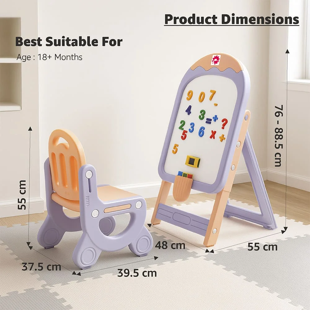 StarAndDaisy Ice-Cream Easel Set, Kids Magnetic Whiteboard Easel with Chair, Height Adjustable Drawing Board with Markers, Duster & Magnetic Numbers - Image 10