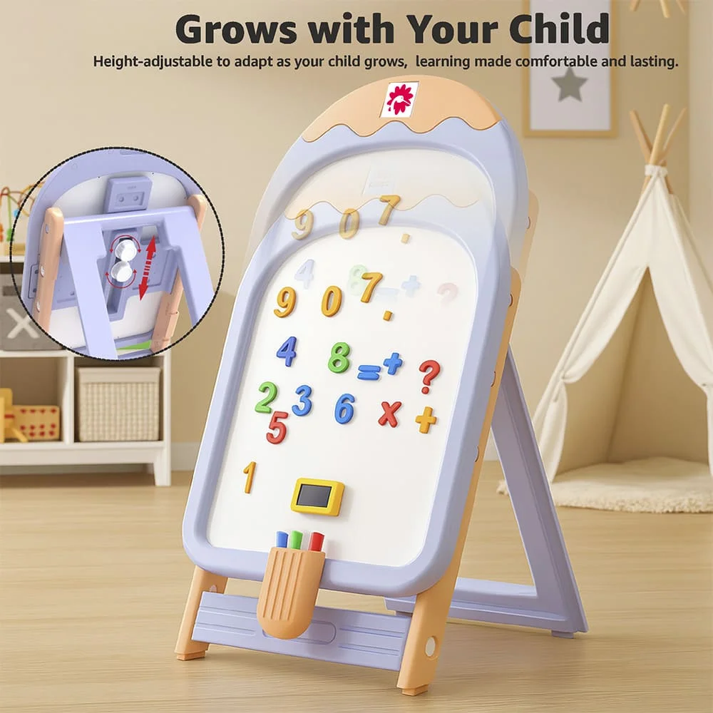 StarAndDaisy Ice-Cream Easel Set, Kids Magnetic Whiteboard Easel with Chair, Height Adjustable Drawing Board with Markers, Duster & Magnetic Numbers - Image 8