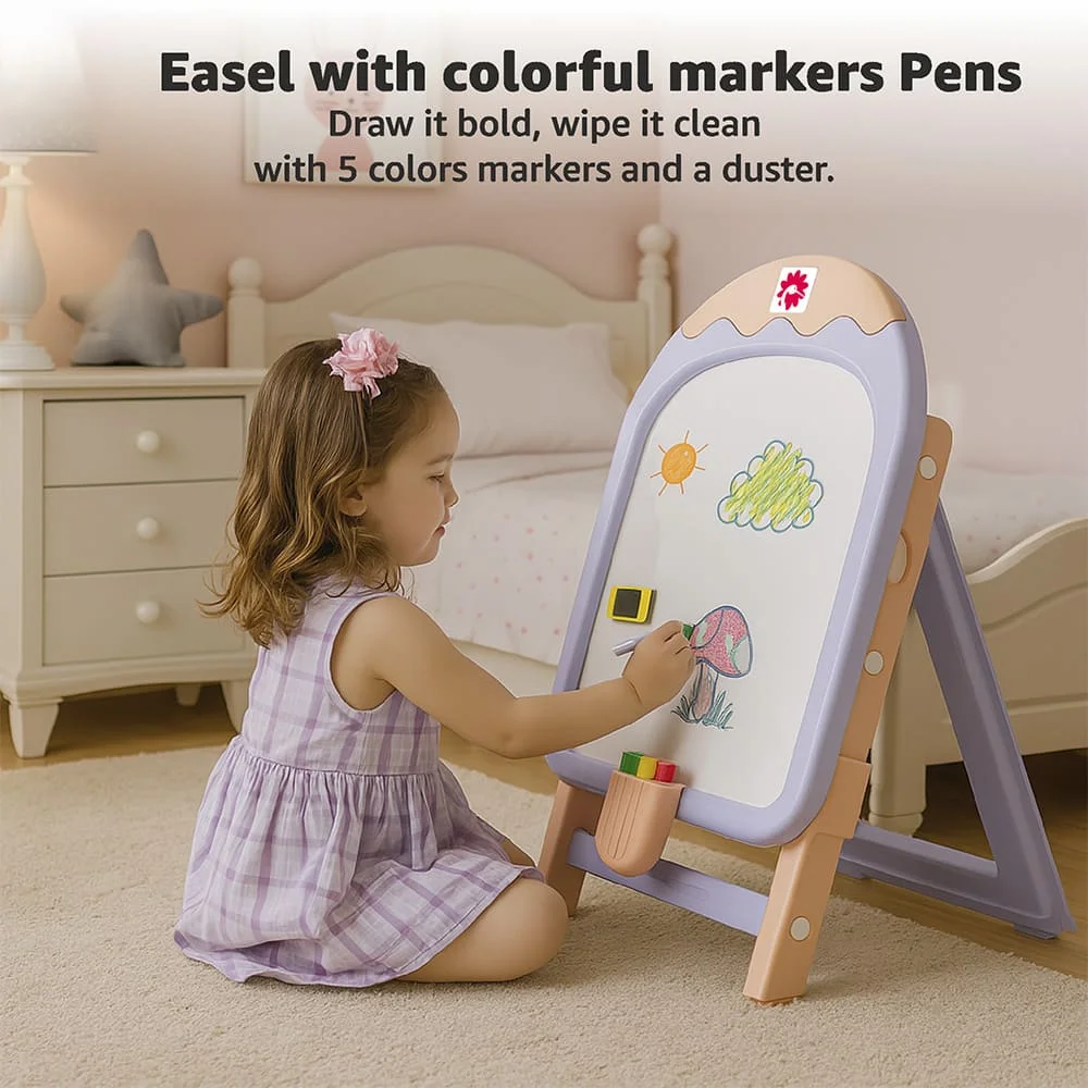 StarAndDaisy Ice-Cream Easel Set, Kids Magnetic Whiteboard Easel with Chair, Height Adjustable Drawing Board with Markers, Duster & Magnetic Numbers - Image 7