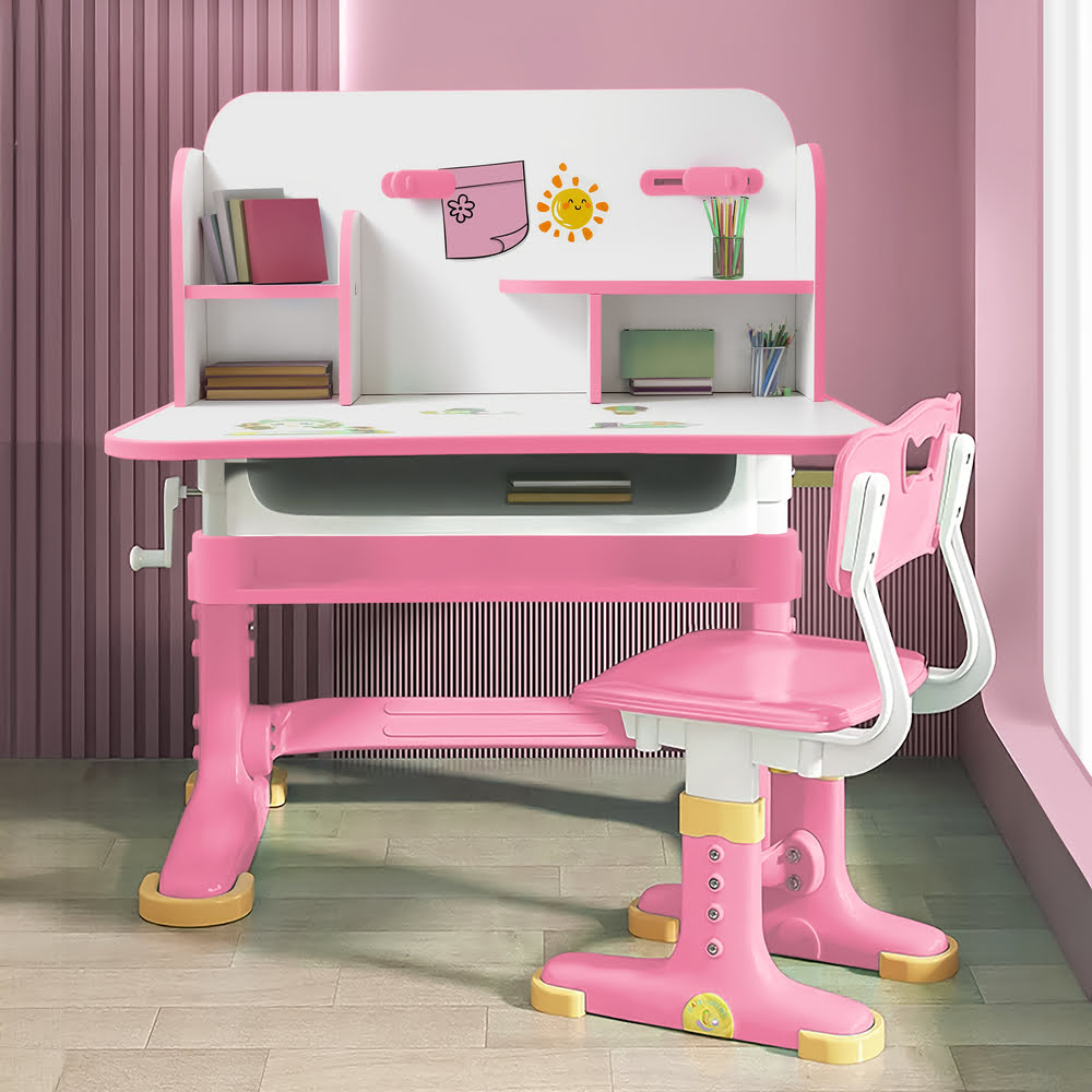 StarAndDaisy Kids Study Table and chair set, Height Adjustable, Storage Shelf, and Book Holder Aged 3-12 years - S02 Pink